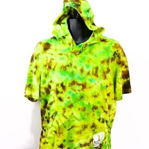Mens Shirt Size Large Green Tie Dye Handcrafted Hoodie Hippy Festival Indie Work